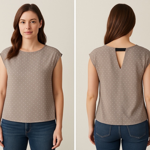 Women’s Taupe and White Polka Dot Sleeveless Blouse with Back Cutout - XL - Picture 2 of 6